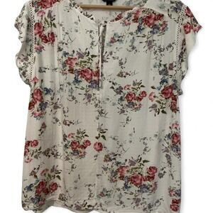 Buffalo David Bitton Blouse Women Large White Floral Excellent Boho Lace Top